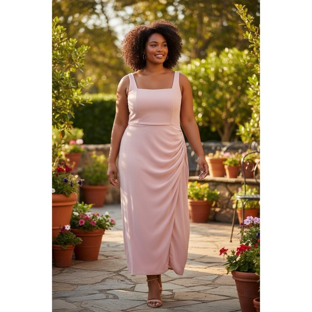 Lulus Size 1X Glamorous Disposition Pink Side Ruched Maxi Dress Wedding Guest